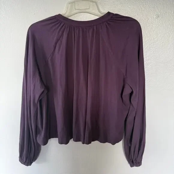 Anthropologie Maeve purple V-neck cropped oversized top Size M - Picture 8 of 10